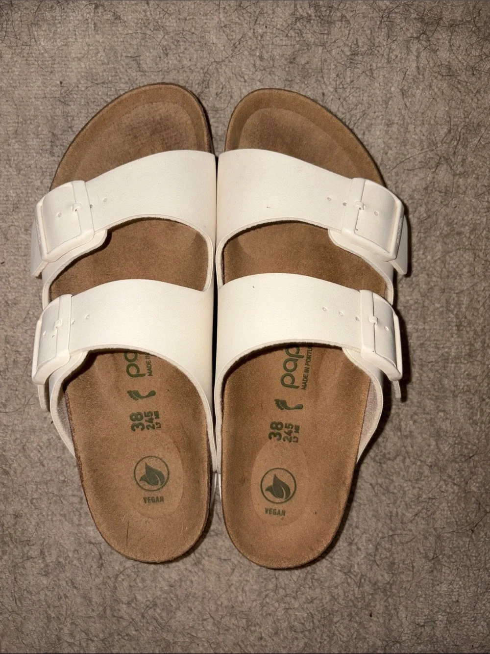 White Vegan Double Buckle Slide Sandals